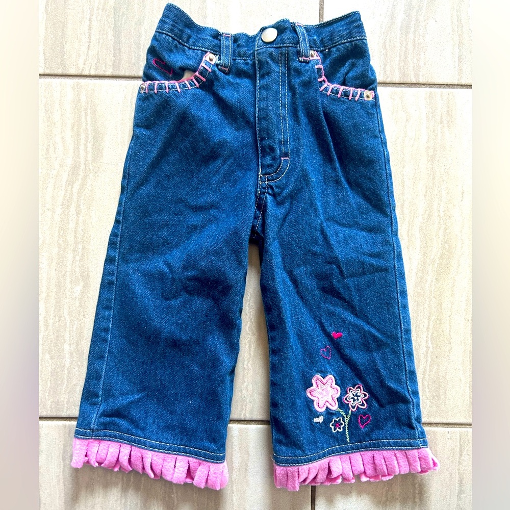 ❤️4 for $25❤️ Vintage 100%‎ cotton floral embroidered jeans size 12M